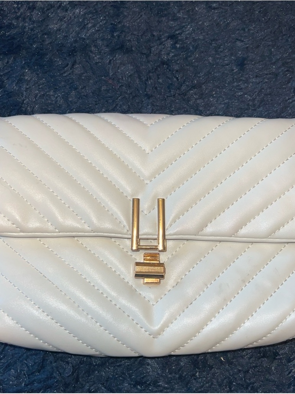 White Quilted Leather Shoulder Bag with Gold Hardware